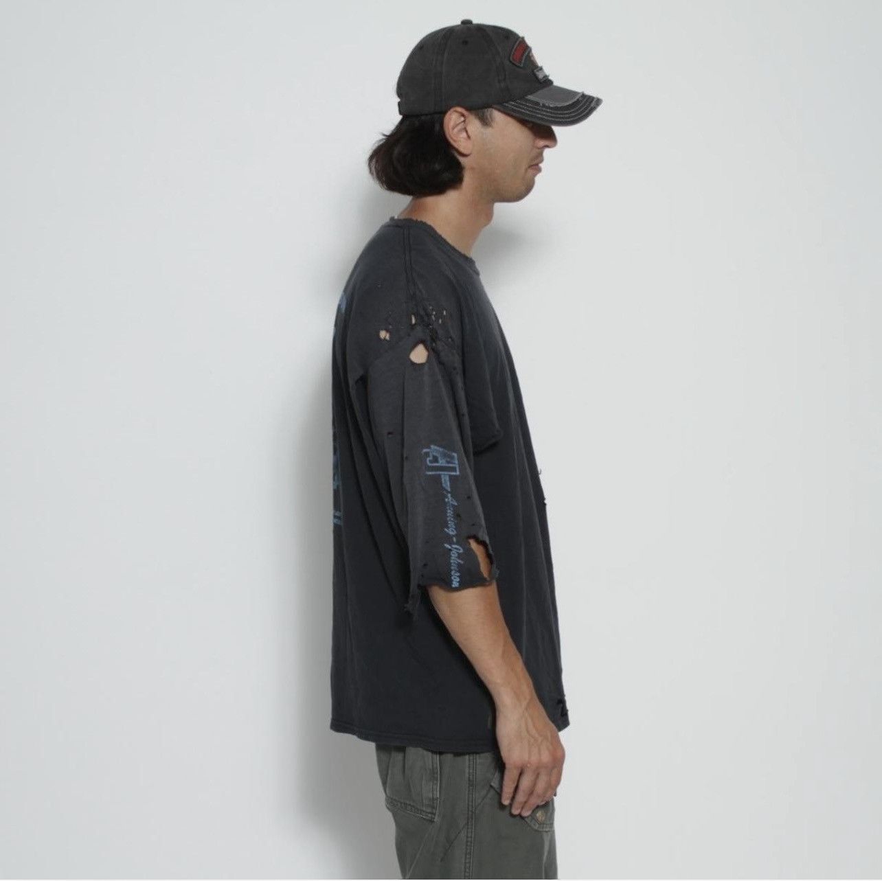 Vintage BLACK TRASHED AND DISTRESSED VINTAGE CONSTRUCTION SHIRT// Size US XL / EU 56 / 4 - 3 Thumbnail