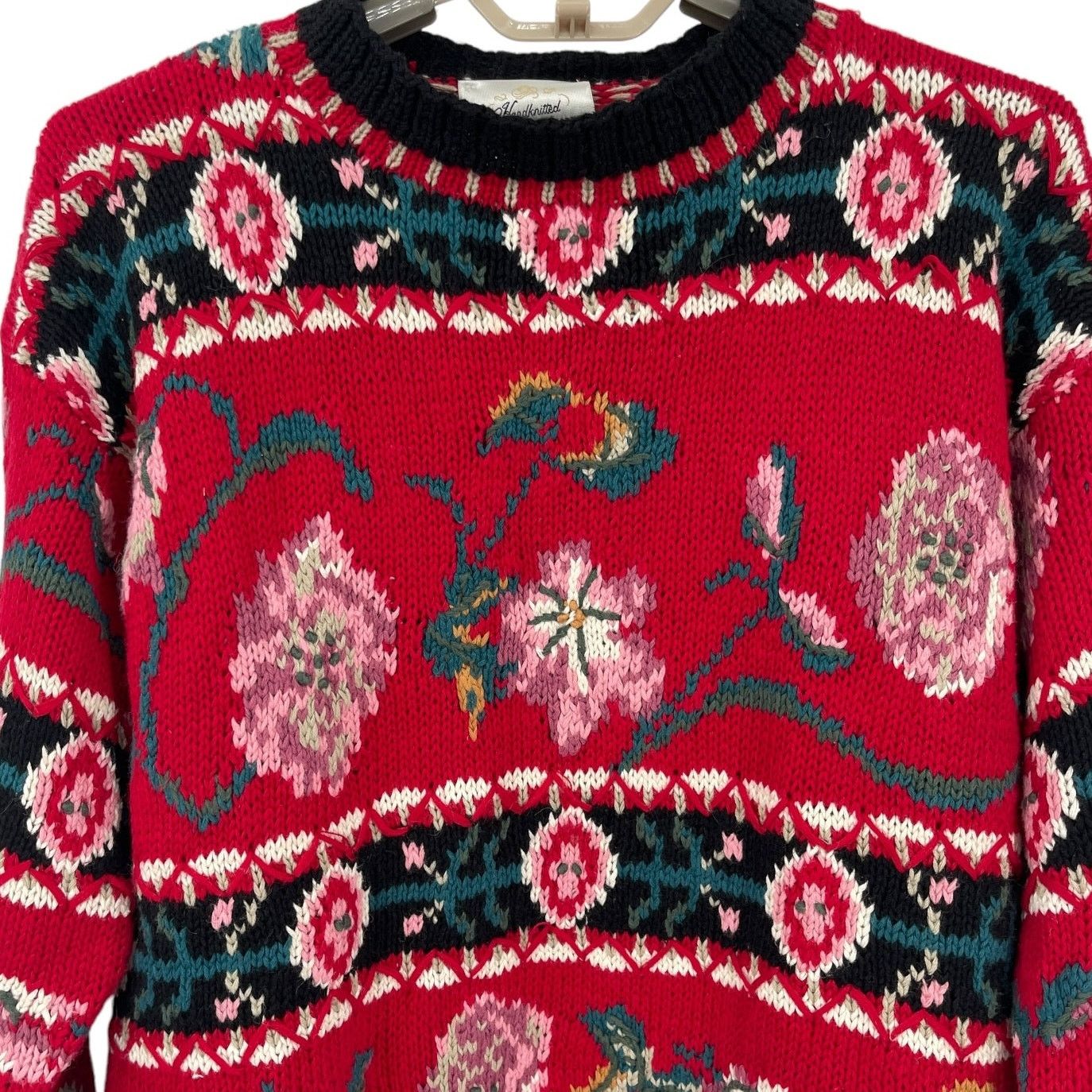 Express Express Vintage 80 Hand Knit Floral Sweater Oversized XS S M Size S / US 4 / IT 40 - 2 Thumbnail