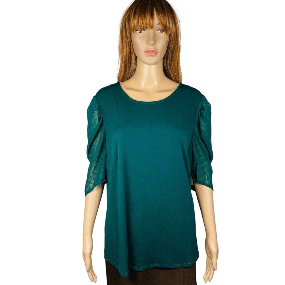 Adrianna Papell Adrianna Papell Green Clip Dot Pleated Short Sleeve Top Siz Size XL / US 12-14 / IT 48-50 - 1 Thumbnail