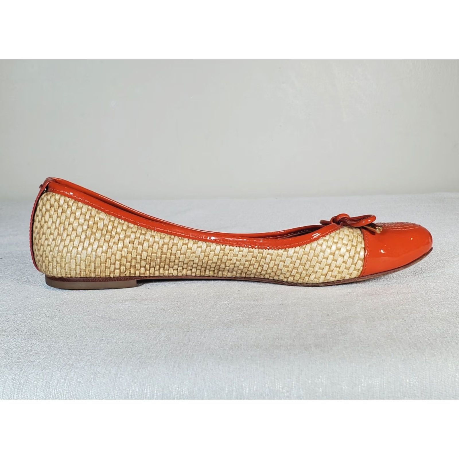Tory Burch Tory Burch Catherine Cap Toe Raffia Patent Ballet Flats Orange Bow Women's US 8 Ballet Flat M Size ONE SIZE - 5 Thumbnail