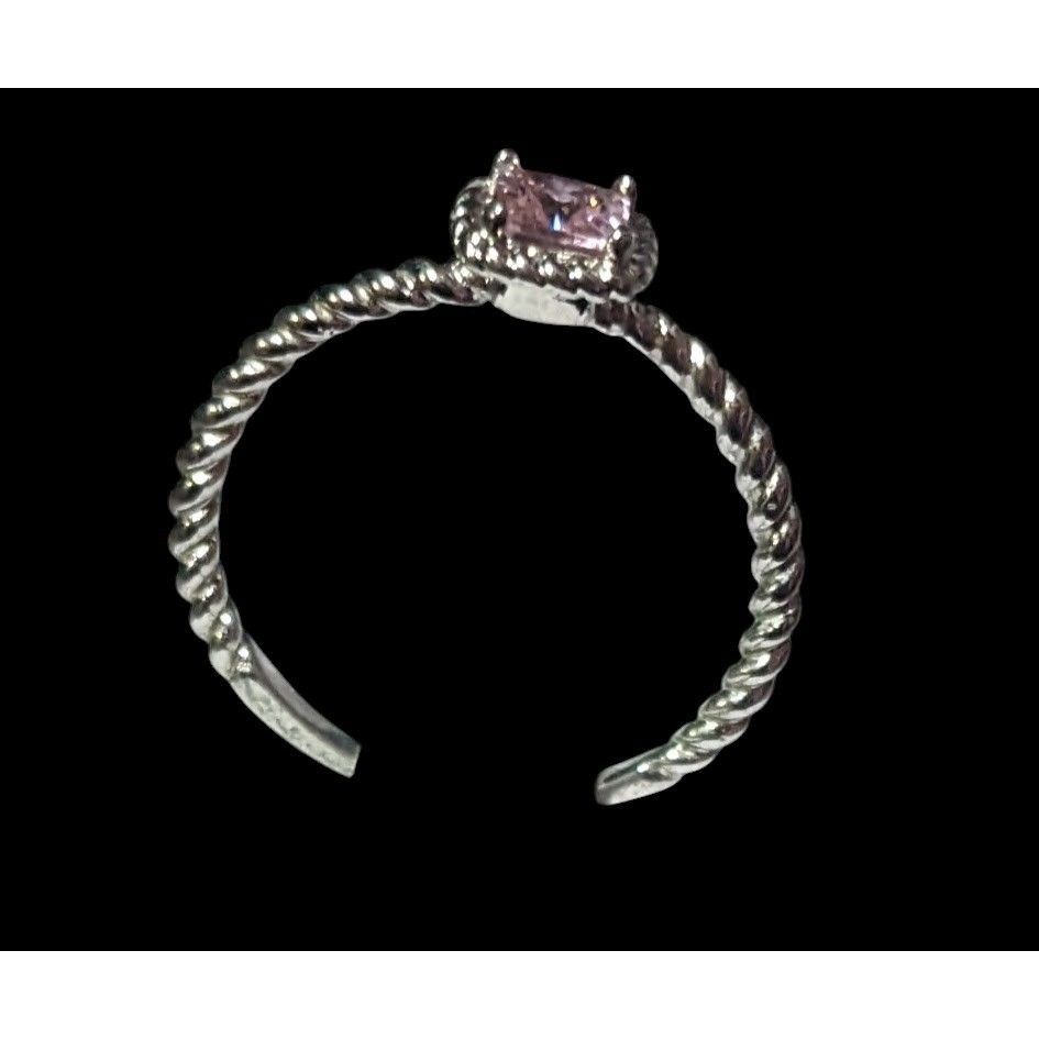 Other Dainty Coquette Silver Tone Ring With Pastel Pink Gem Signed Size ONE SIZE - 2 Thumbnail