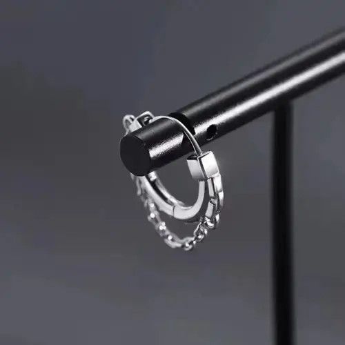 Other 925 Silver Plated Chain Hoop Earrings for Men Women Size ONE SIZE - 3 Thumbnail