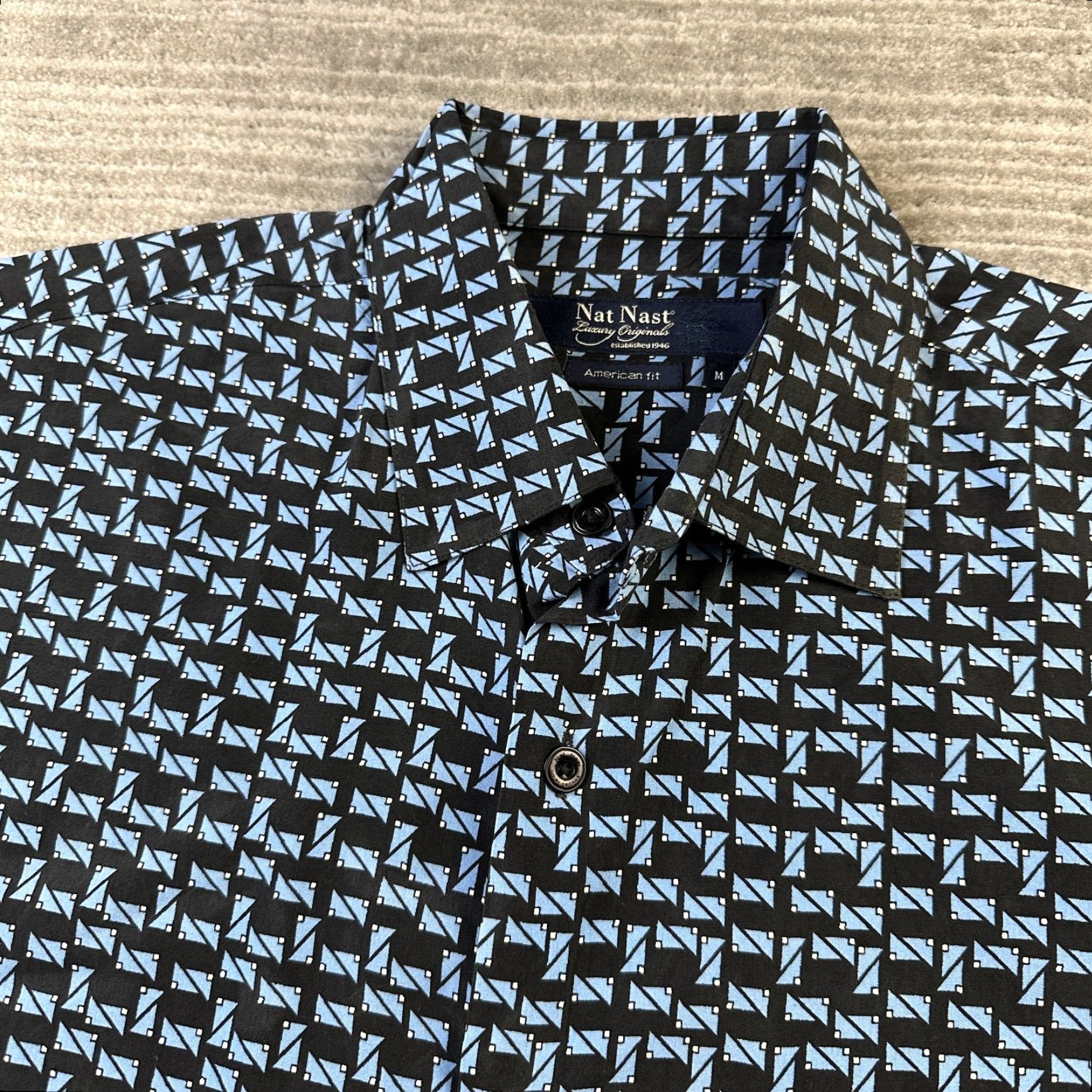 Nat Nast Nat Nast Shirt Mens Medium Blue Camp Casual Bowling Geometric Shirt Size US M / EU 48-50 / 2 - 5 Thumbnail