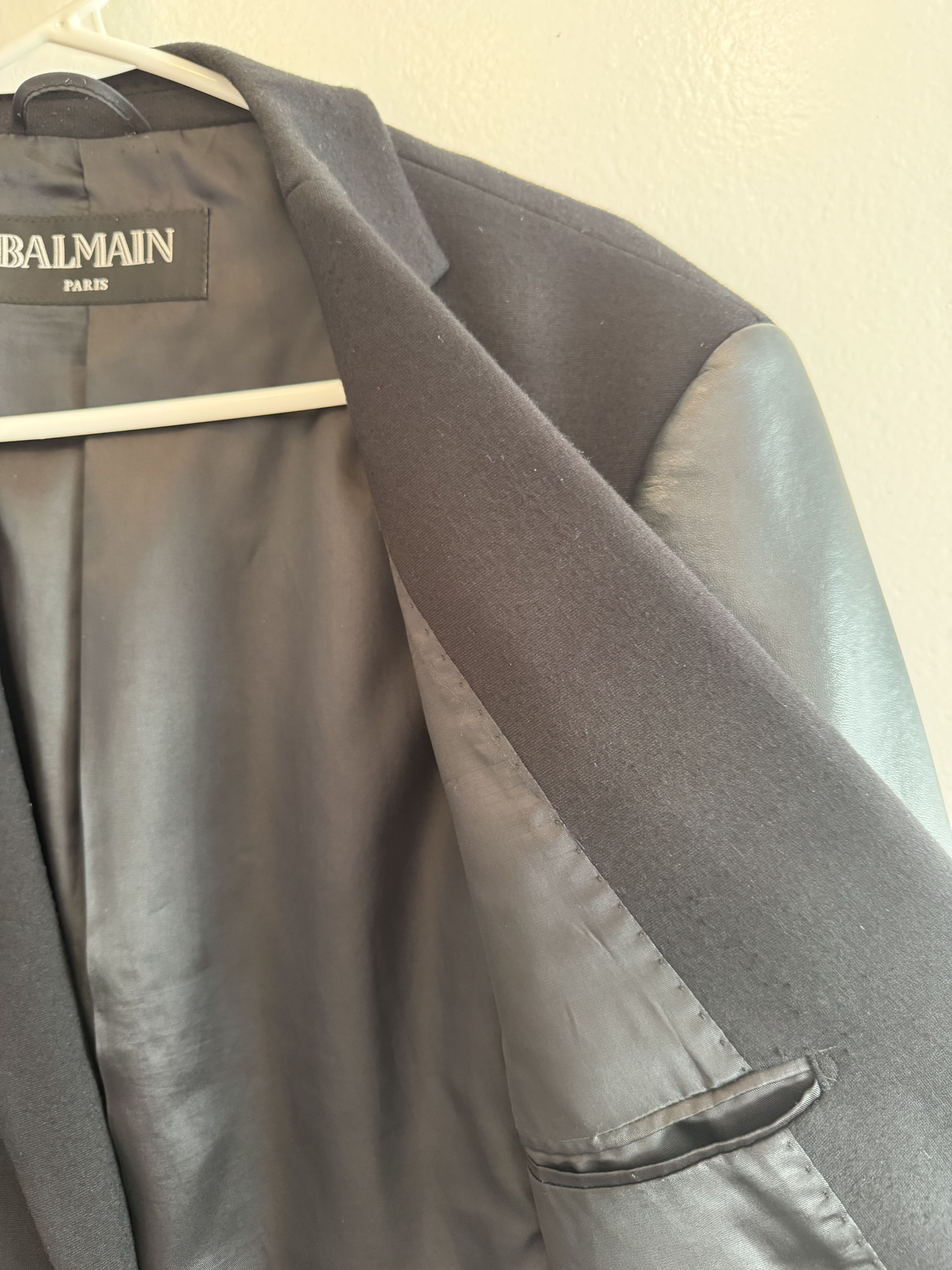 Balmain Balmain Leather Sleeve Rhinestone Logo Blazer Jacket Size US S / EU 44-46 / 1 - 9 Thumbnail