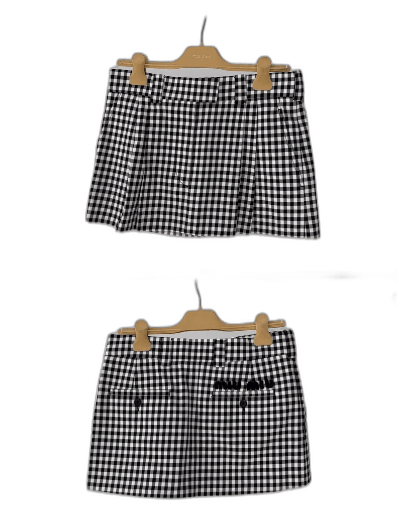 Miu Miu Miu Miu Black Gingham Low Waist Skirt Size 38" / US 16 / IT 52 - 1 Thumbnail