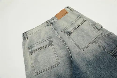 American loose casual washed distressed patchwork work jeans