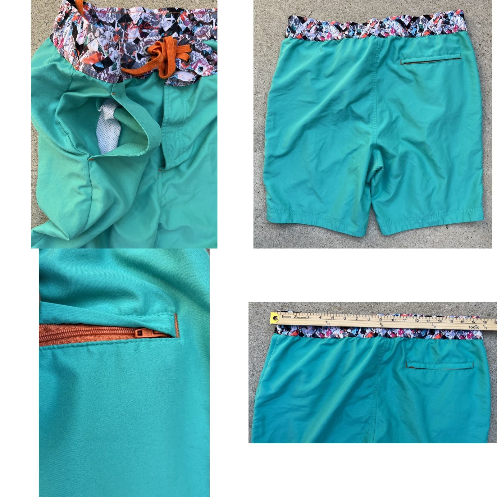 Robert Graham Robert Graham Board Shorts Men Green Teal Solid 36 Beach Surf Swim Short Below Knee 90s Beachwear Sun Swimwear Size US 36 / EU 52 - 8 Thumbnail