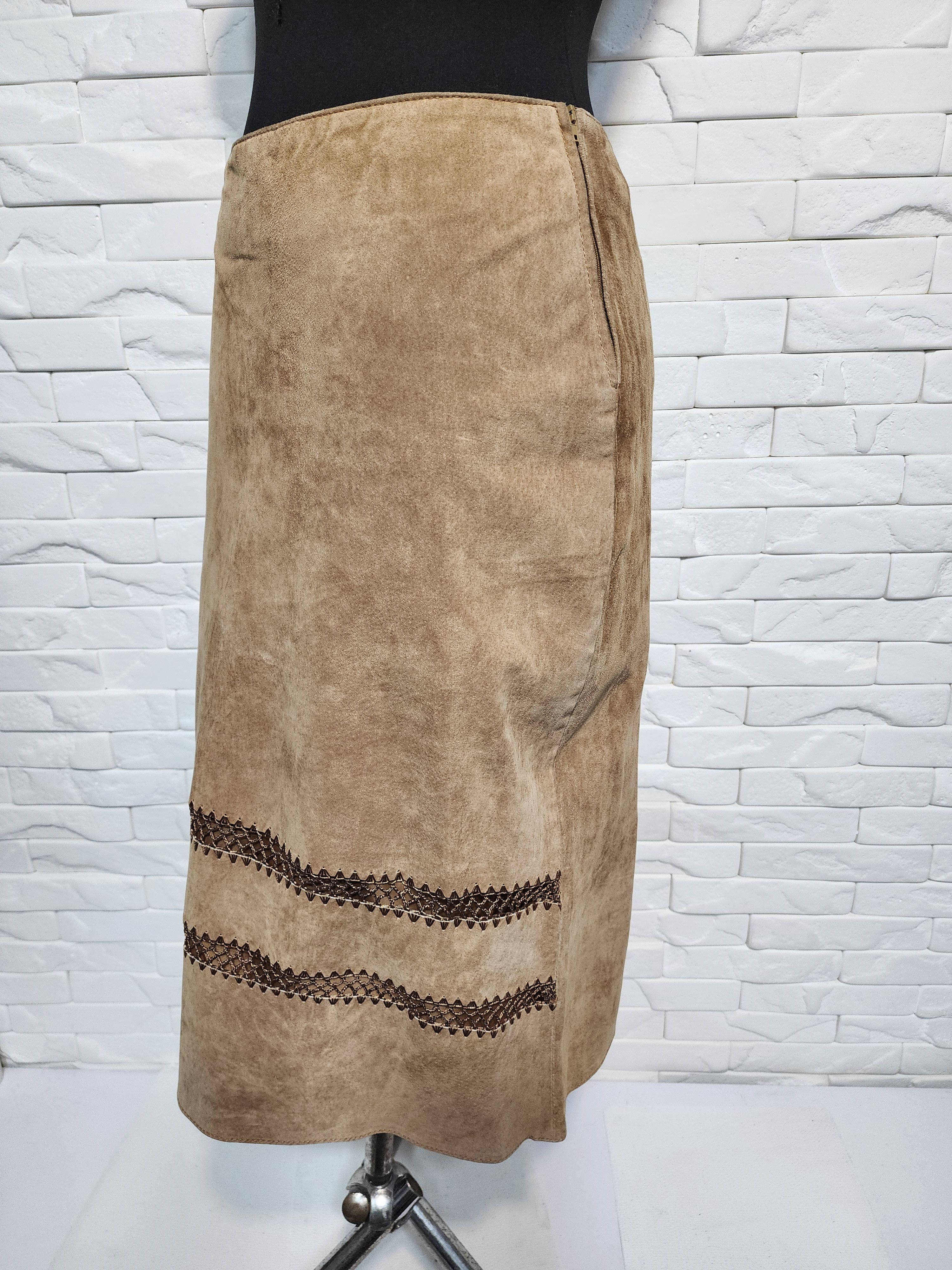 Other Brown Suede Leather Skirt, Plastic Zipper Fasteners Size 32" / US 10 / IT 46 - 3 Thumbnail