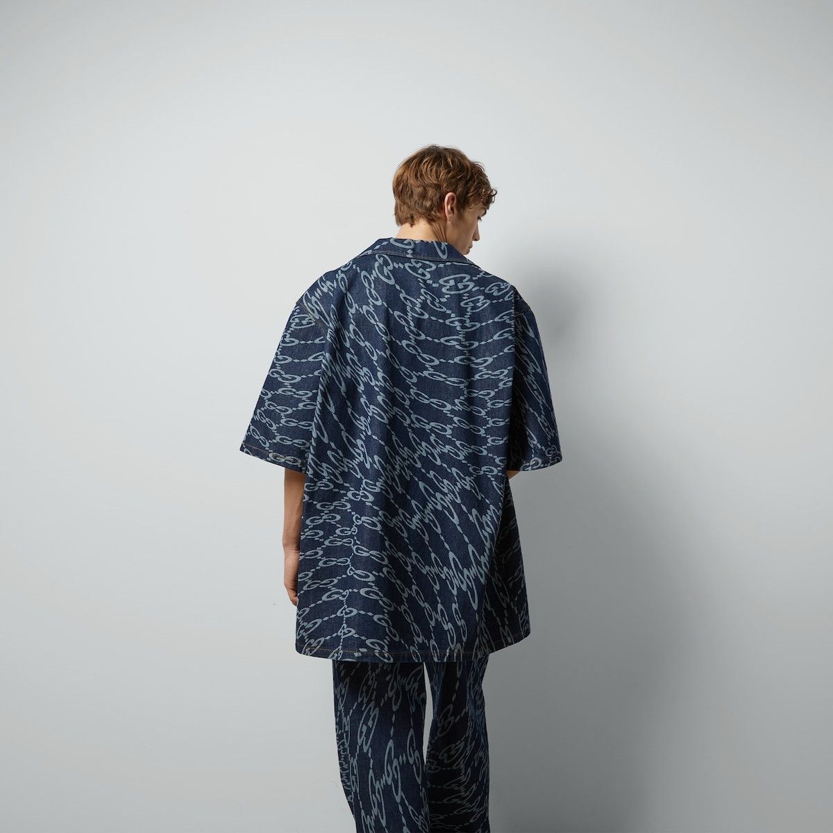 Gucci o1mt1gz0325 Wavy GG Laser Print Denim Shirt in Dark Blue Size US S / EU 44-46 / 1 - 6 Thumbnail
