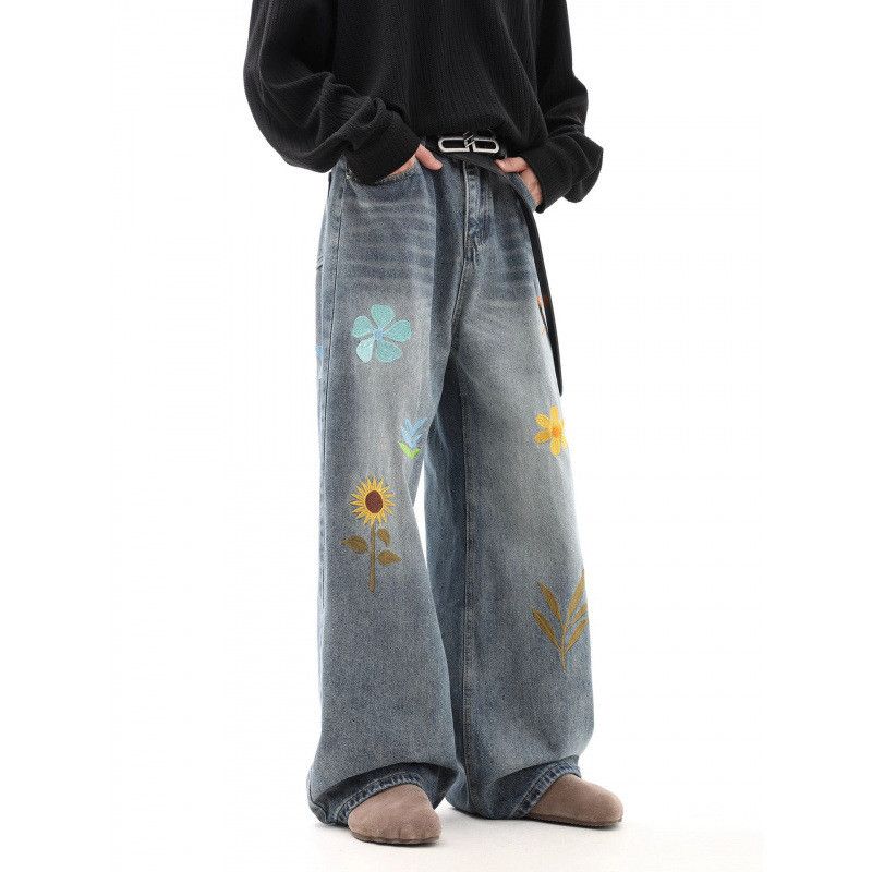Japanese Brand Retro loose wide leg embroidered jeans Size US 32 / EU 48 - 1 Thumbnail