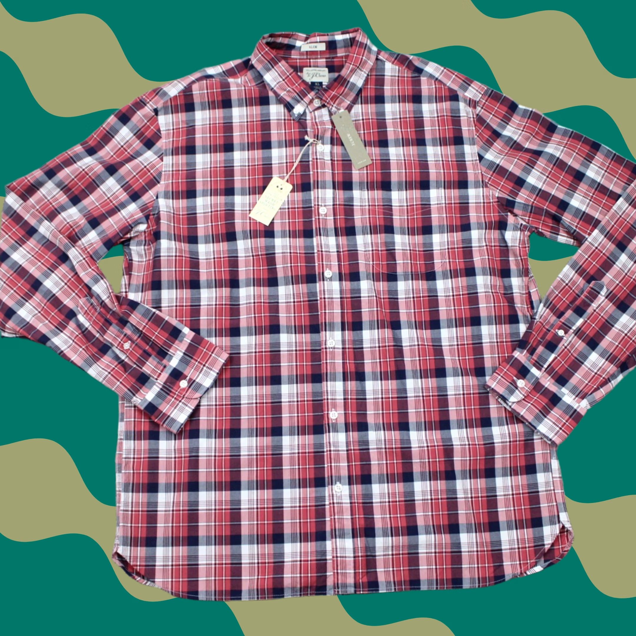J.Crew J. Crew Shirt Mens XL Red/Blue Plaid Button-Up Slim Fit Cotton Long Sleeve Size US XL / EU 56 / 4 - 1 Thumbnail