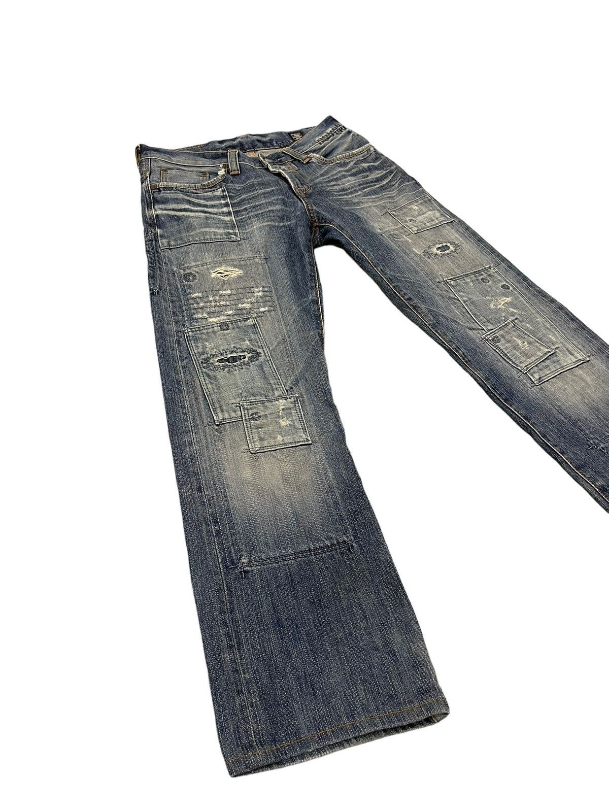 Japanese Brand Boro Jeans Bartacks Japan Patchwork Denim Cropped 7🟦9 Size US 29 - 2 Thumbnail