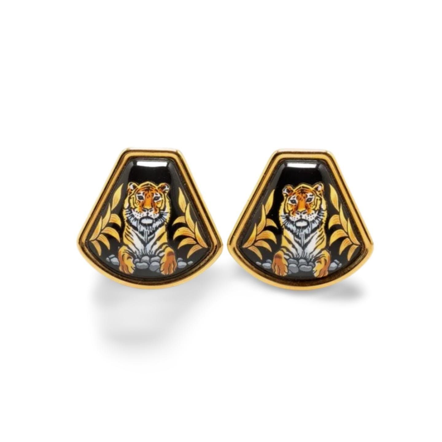 Hermes MINT. Vintage Hermes cloisonne golden earrings with tiger Size ONE SIZE - 1 Thumbnail