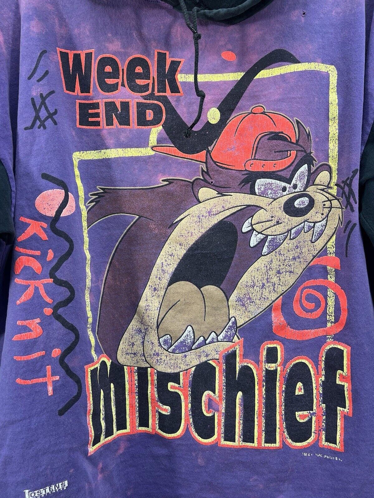 Designer Vntg Taz Hooded T-Shirt XL Weekend Mischief (Size:XL),#TG Size US XL / EU 56 / 4 - 2 Thumbnail