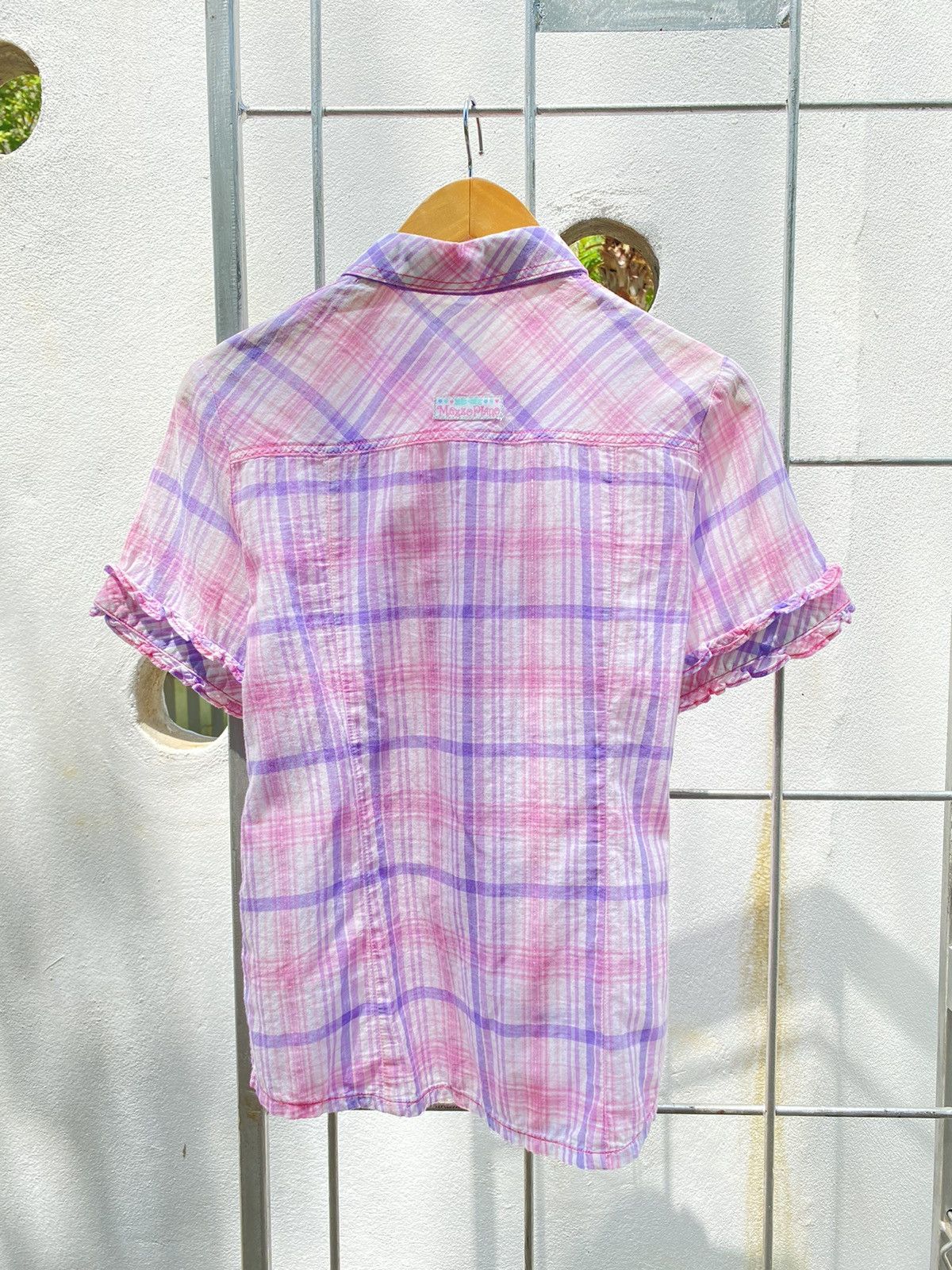 Designer × Japanese Brand Mezzo Piano Y2K Pink & Purple Plaid Ruffle Shirt Size ONE SIZE - 12 Thumbnail