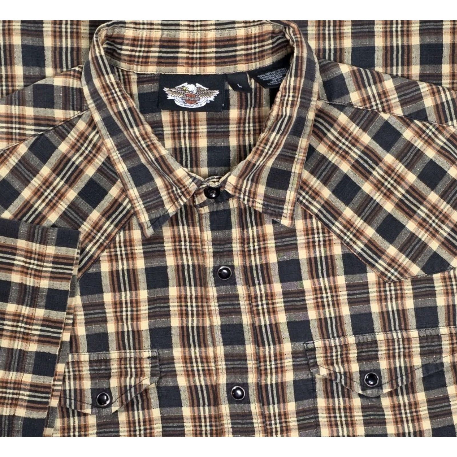 Harley Davidson Harley-Davidson Pearl Snap Shirt Mens L Western Moto Cowboy Gorpcore Y2k Mens Shirt Plaid Brown Cotton Logo Embroidered Vintage No Size US L / EU 52-54 / 3 - 2 Thumbnail