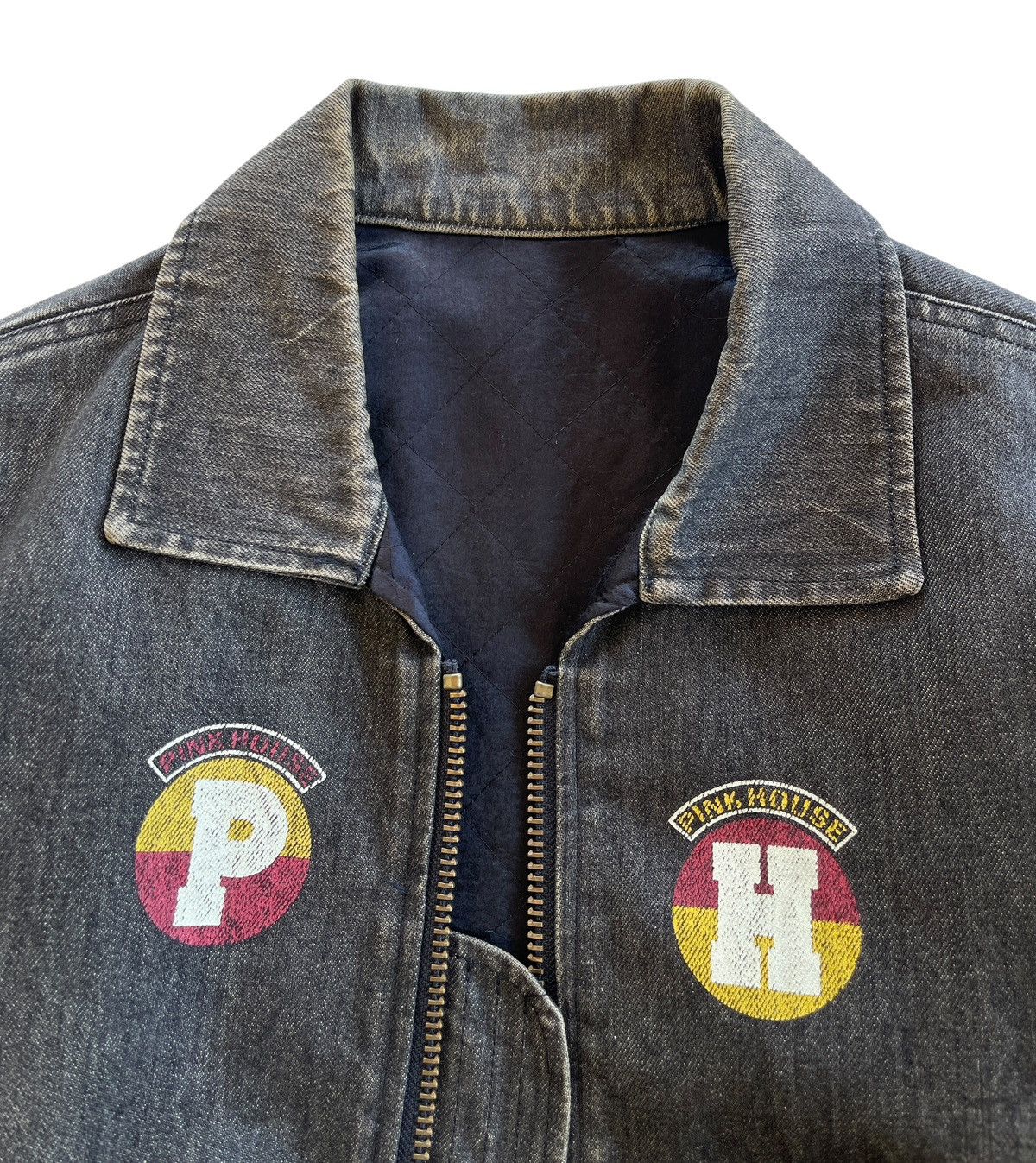 Pink House 1980s Washed Black Denim Bomber Jacket Size US XL / EU 56 / 4 - 9 Thumbnail