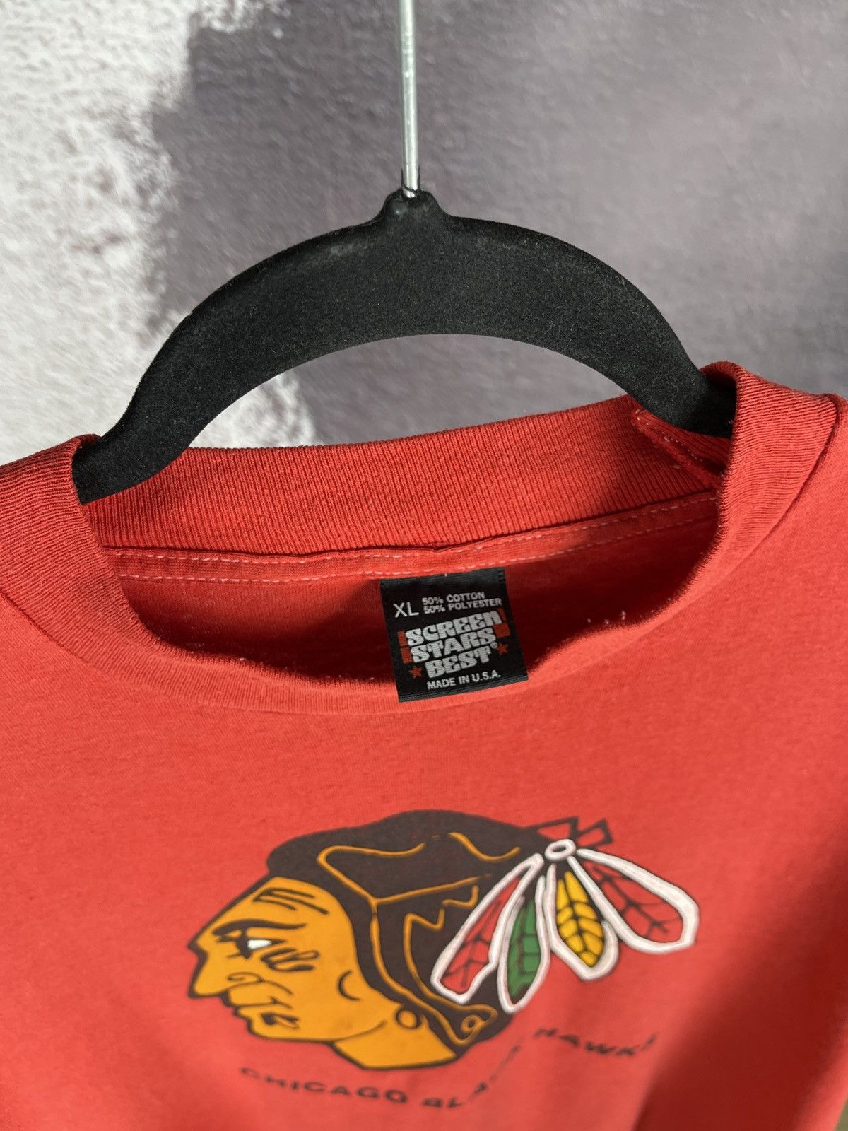 NHL Screen Stars made in USA Chicago Black Hawks tee shirts Size US XL / EU 56 / 4 - 6 Thumbnail