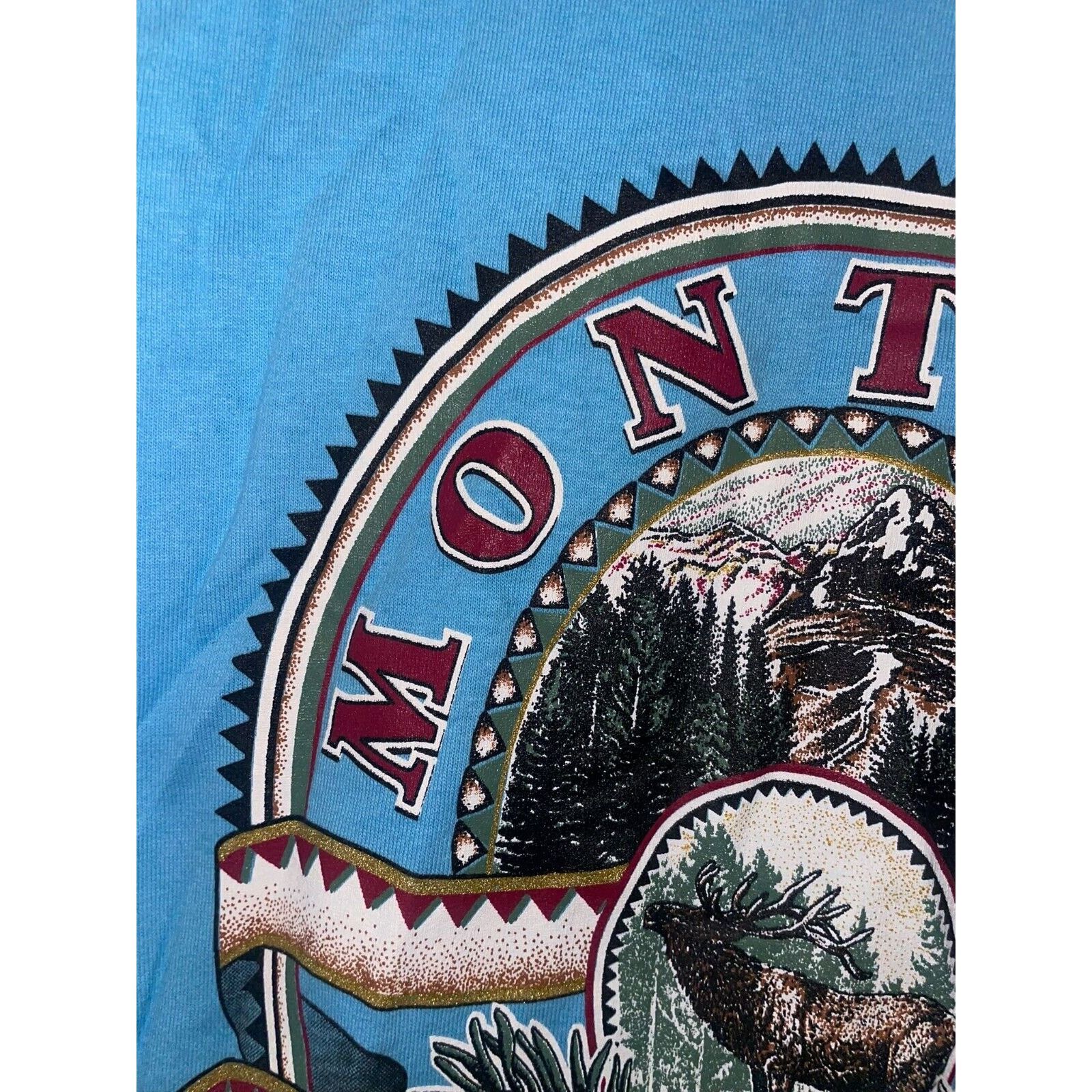 Jerzees Vintage Montana Shirt Nature Animal Elk Blue Tee 90s VTG L Size US L / EU 52-54 / 3 - 4 Thumbnail