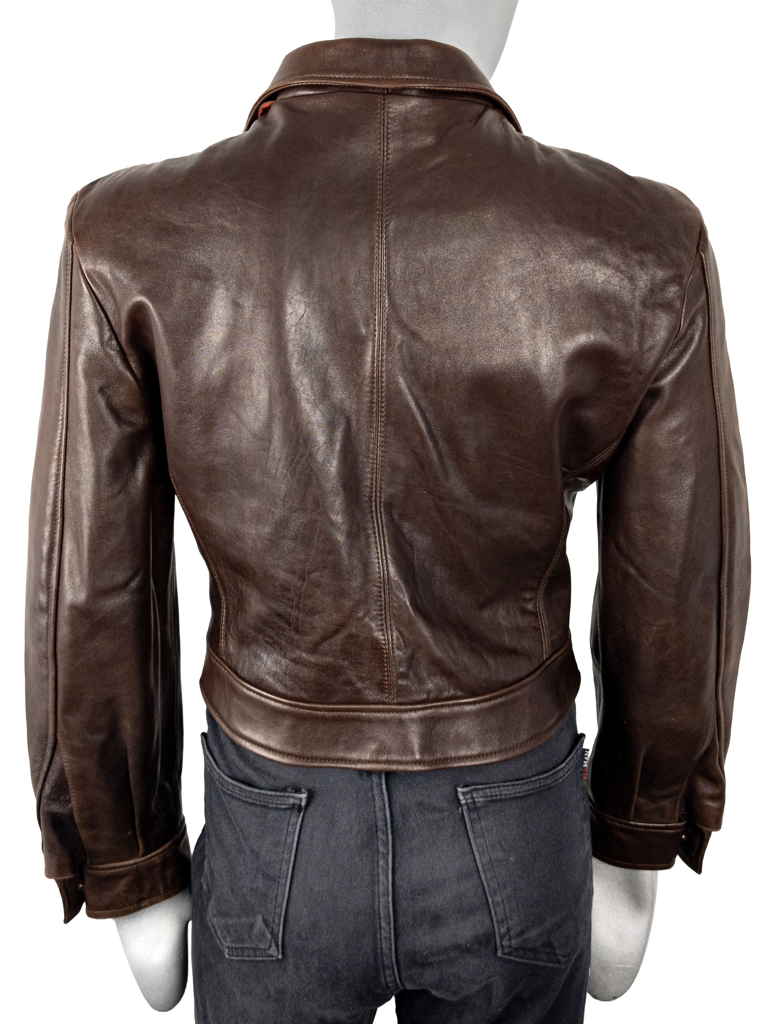 Vintage Vintage UK Women's Brown Cropped Leather Button Down Jacket Size L / US 10 / IT 46 - 8 Thumbnail