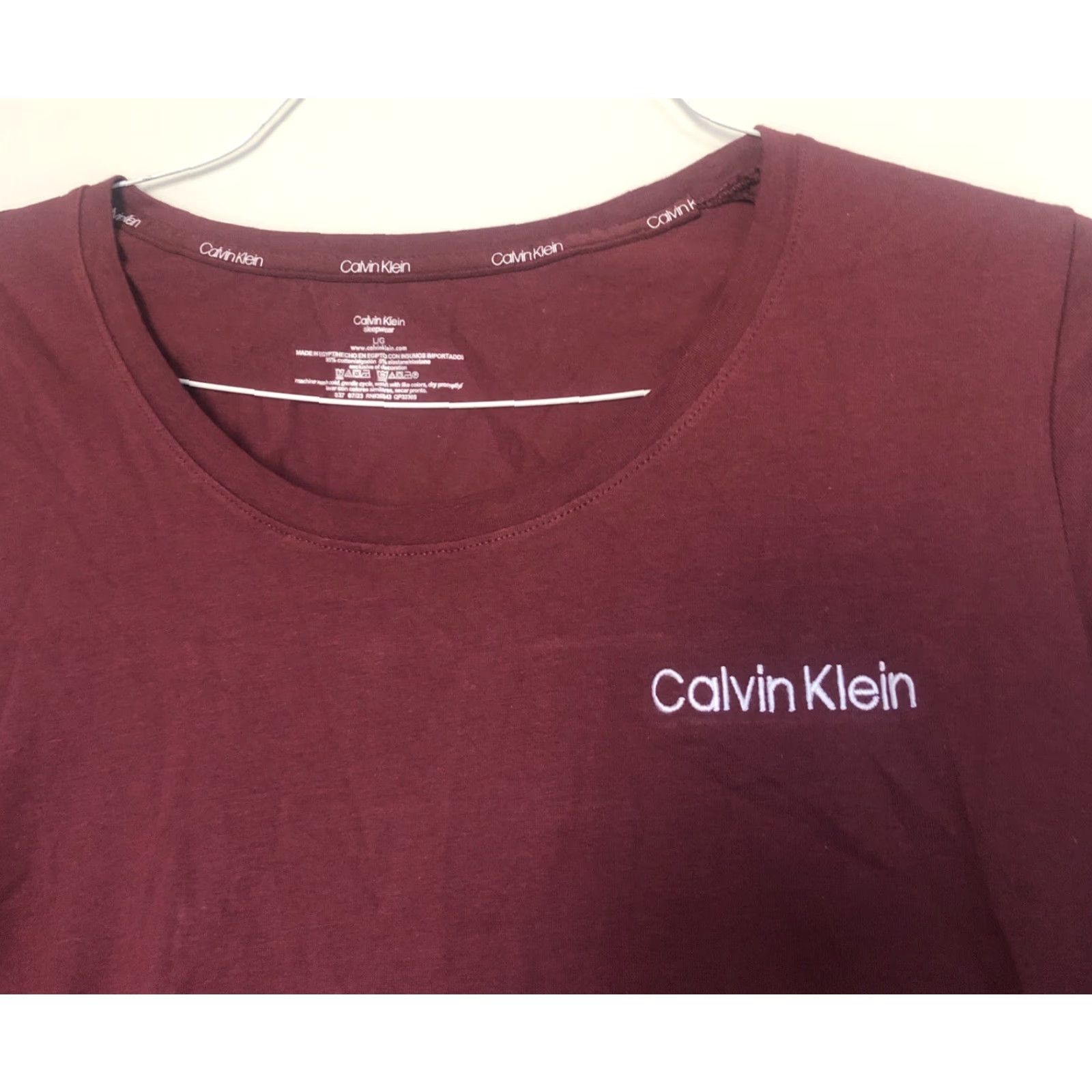 Calvin Klein Calvin Klein Logo Women’s Red Long Sleeve Shirt L Large Knit Cotton Blend Round Neck Solid Sleepwear Top Size L / US 10 / IT 46 - 3 Thumbnail