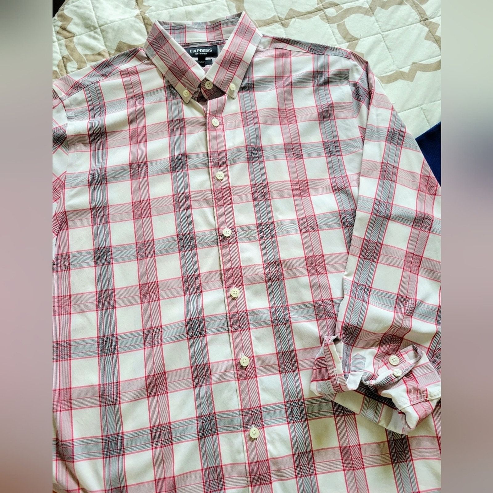 Express EXPRESS Men's Long Sleeve Red White Black Plaid Button Front Size US L / EU 52-54 / 3 - 4 Thumbnail