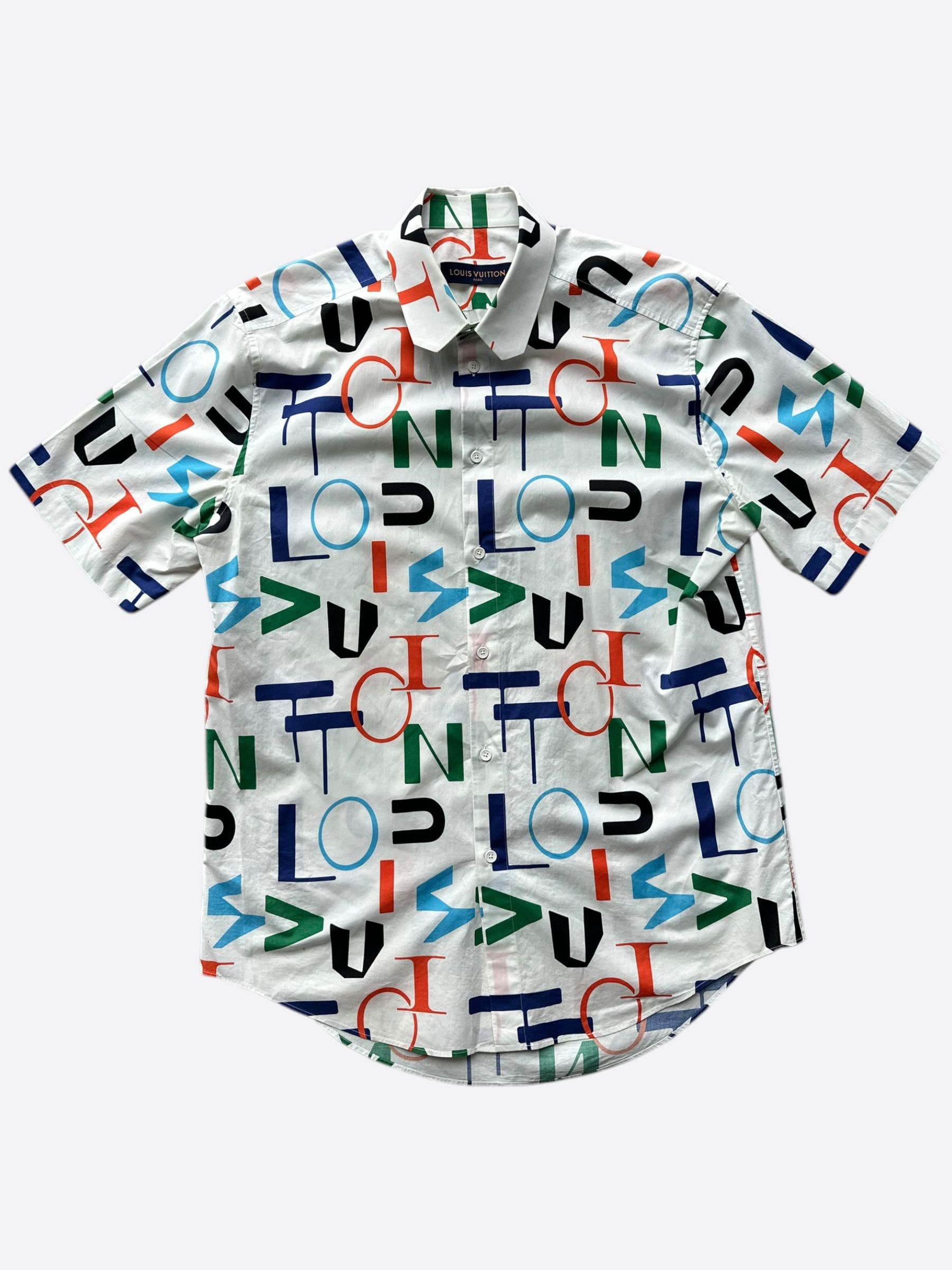 Louis Vuitton White Multicolor Electric Letters Button Up Shirt Size US L / EU 52-54 / 3 - 1 Thumbnail
