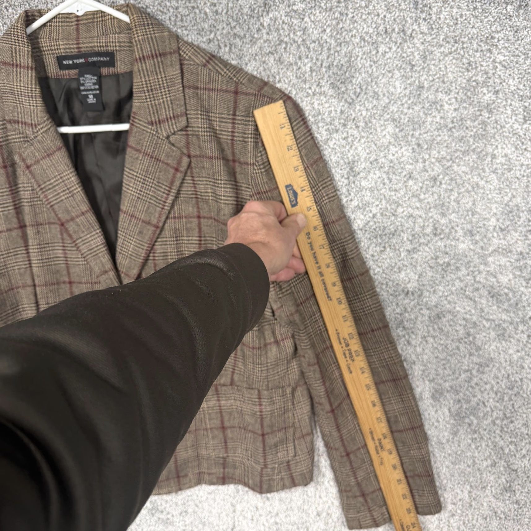 Vintage VINTAGE? No — New York & Company Blazer Women 18 Brown Plaid Three-Button Notch Lapel Short Suit Jacket Office Workwear Size XXL / US 16-18 / IT 52-54 - 3 Thumbnail