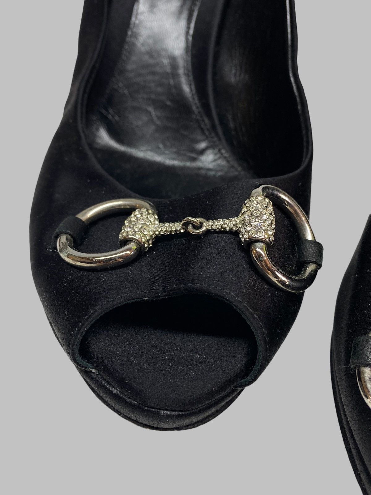 Gucci Gucci Black Satin Rhinestones Embellished Peep Toe Heels Size US 10 / IT 40 - 9 Thumbnail
