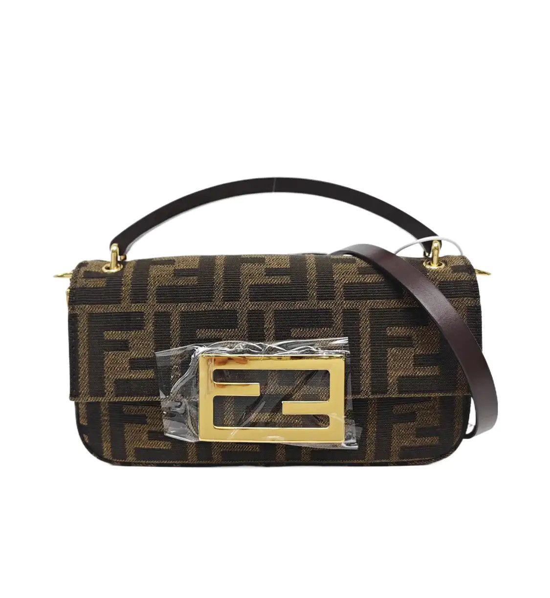 Fendi FENDI Baguette brown canvas doubleF monogram shoulder bag crossbody bag gold har Size ONE SIZE - 1 Thumbnail