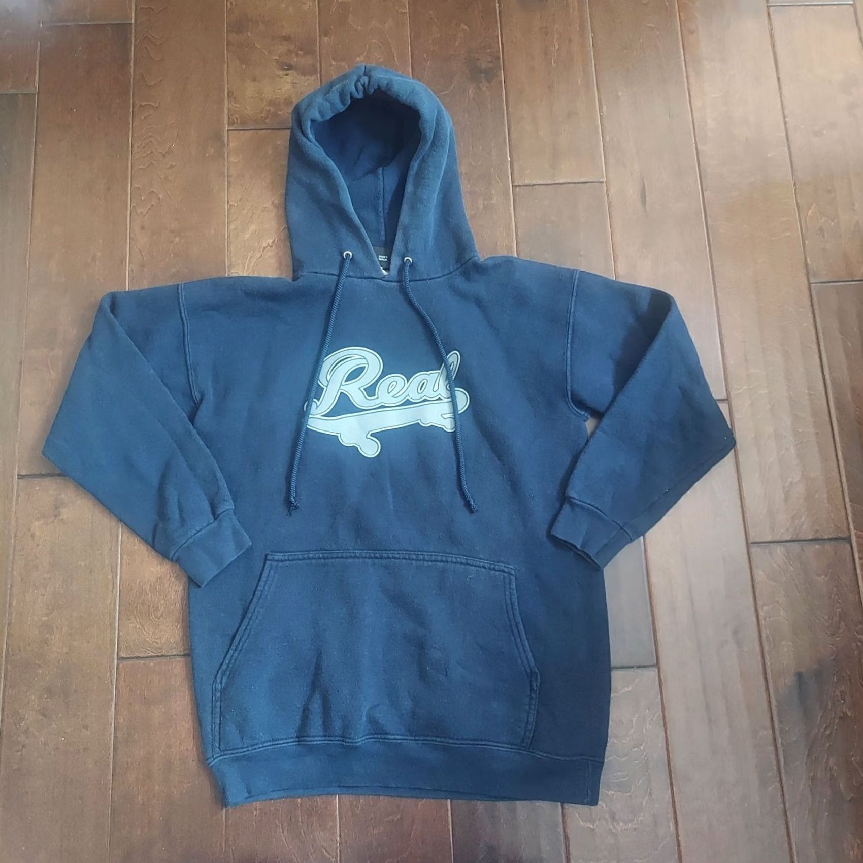 Vintage VINTAGE Real Skateboard Hoodie Navy Blue Drawstring Pocket Logo - Size S - Men - Regular - Winter Fall - Pullover Size US S / EU 44-46 / 1 - 3 Thumbnail
