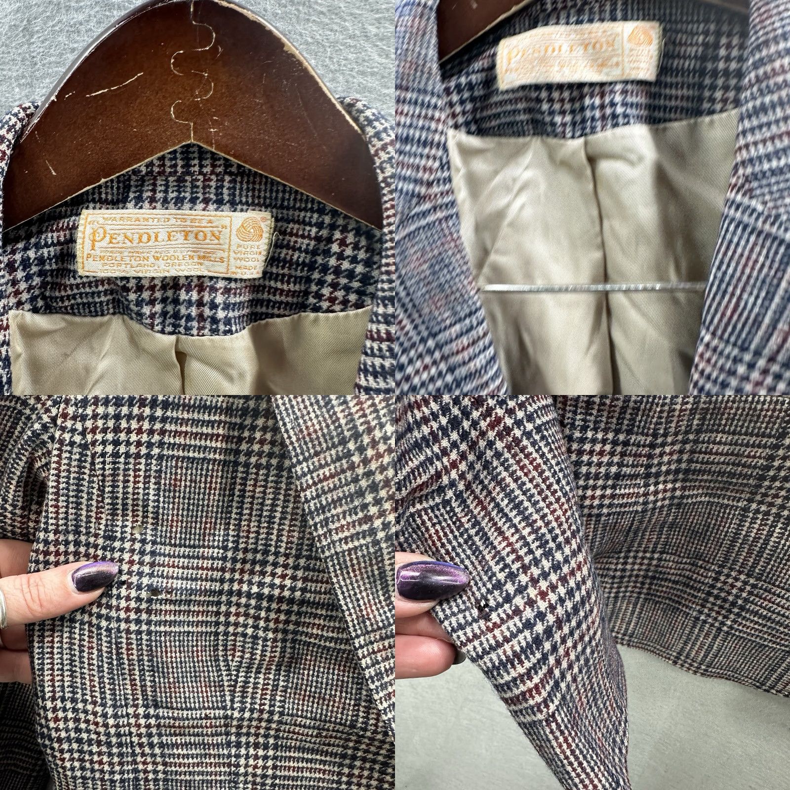 Pendleton VINTAGE Pendleton Wool Blazer Jacket Women M Beige Houndstooth Preppy Vintage Wool Reading Read Blazer Women M Size M / US 6-8 / IT 42-44 - 8 Thumbnail