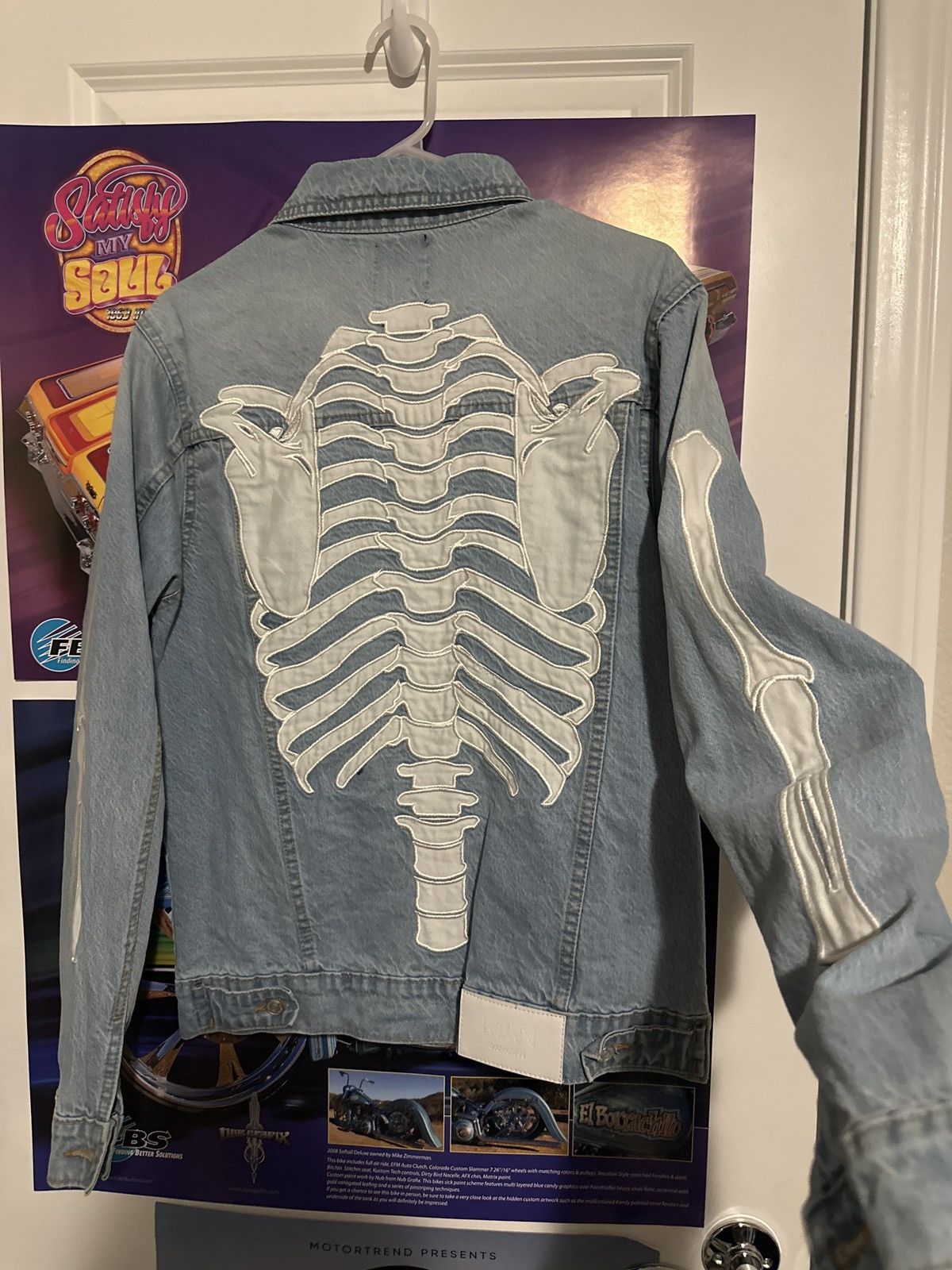 Streetwear Skeleton Denim Jacket Grailed