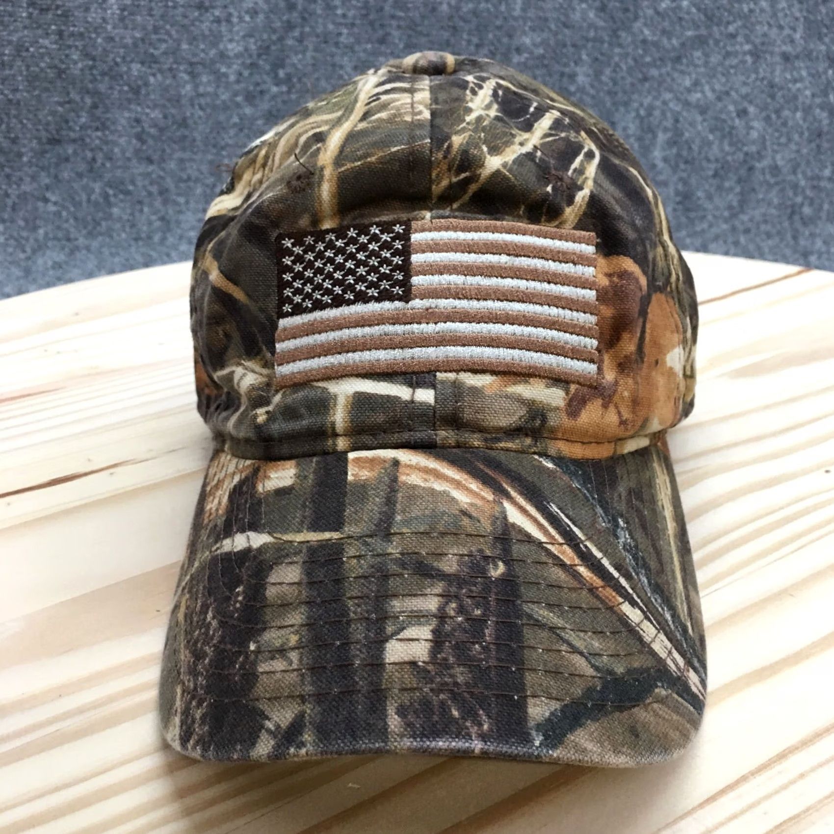 Vintage Outdoor America Flag Baseball Cap Hat Mens Brown Camo OS Adjustable Curved Brim Size ONE SIZE - 2 Thumbnail
