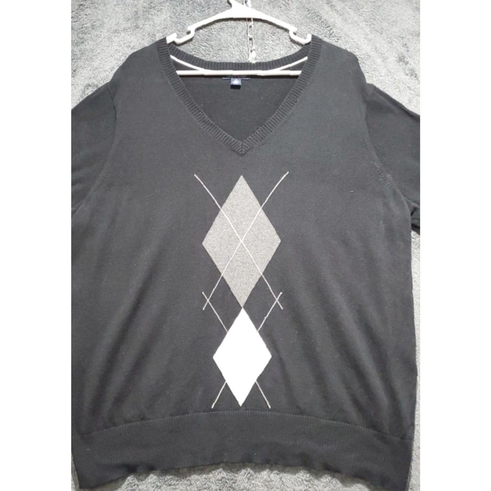 Tommy Hilfiger TOMMY HILFIGER Mens 2XL Black Argyle Preppy Pullover Knit V-Neck Sweater Size US XXL / EU 58 / 5 - 2 Thumbnail