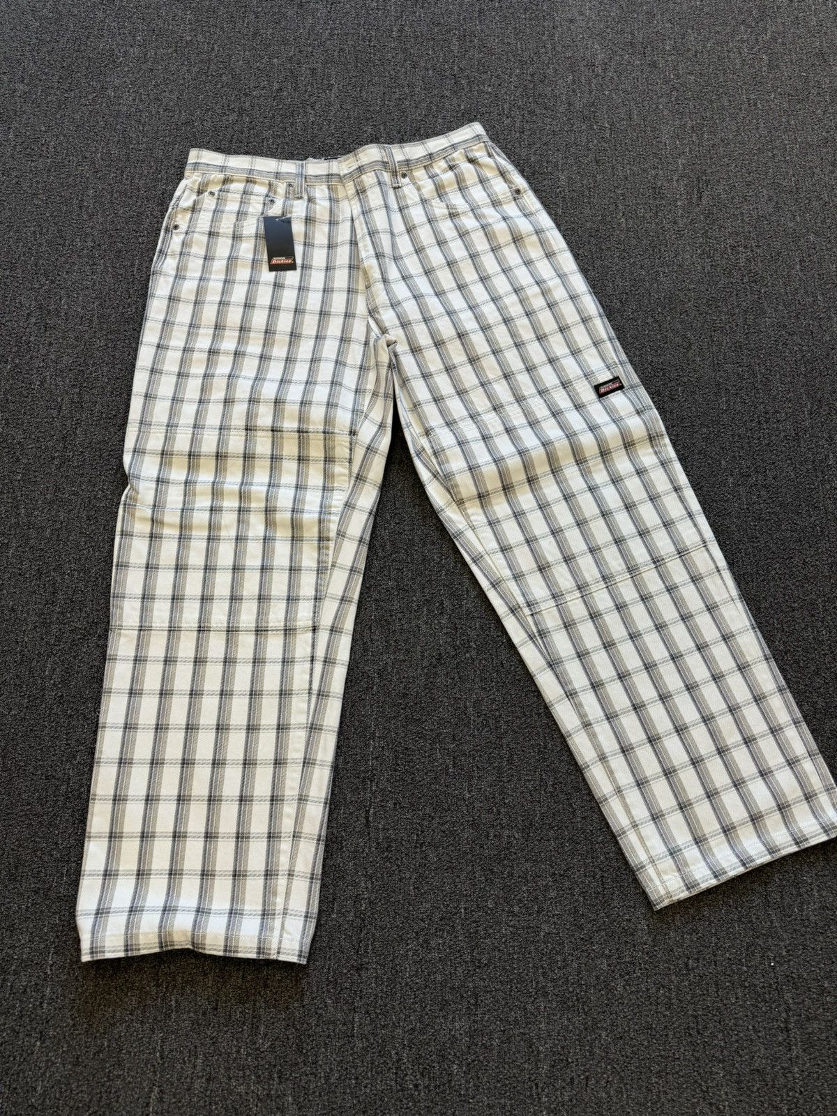 image of Supreme Double Knee Baggy Jean White Plaid (Fw23) Size 34, Men's