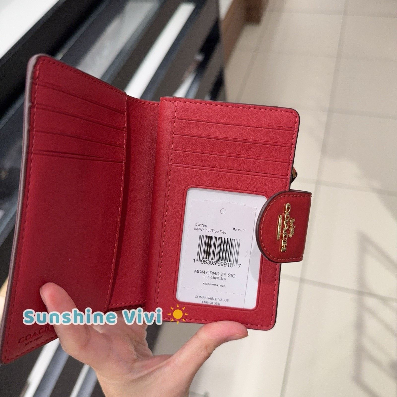 Coach NWT Coach Medium Corner Zip Wallet CW786 Walnut/True Red Size ONE SIZE - 6 Thumbnail