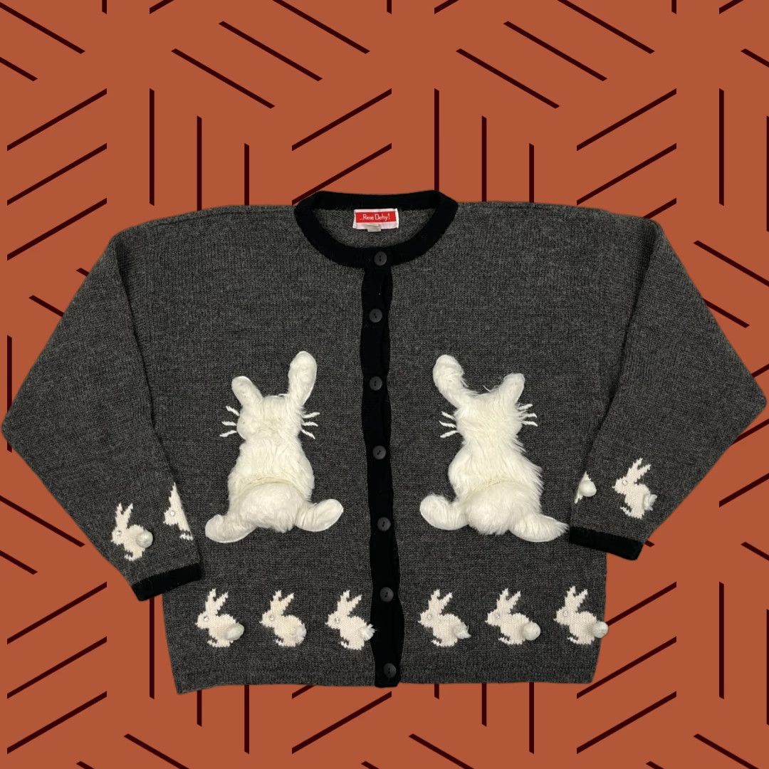 Vintage VTG Rene Derhy Cardigan Womens M / L Gray Bunny Rabbit Wool Blend Parisian Boho Cardigan Womens Regular Knit Style Size L / US 10 / IT 46 - 1 Thumbnail