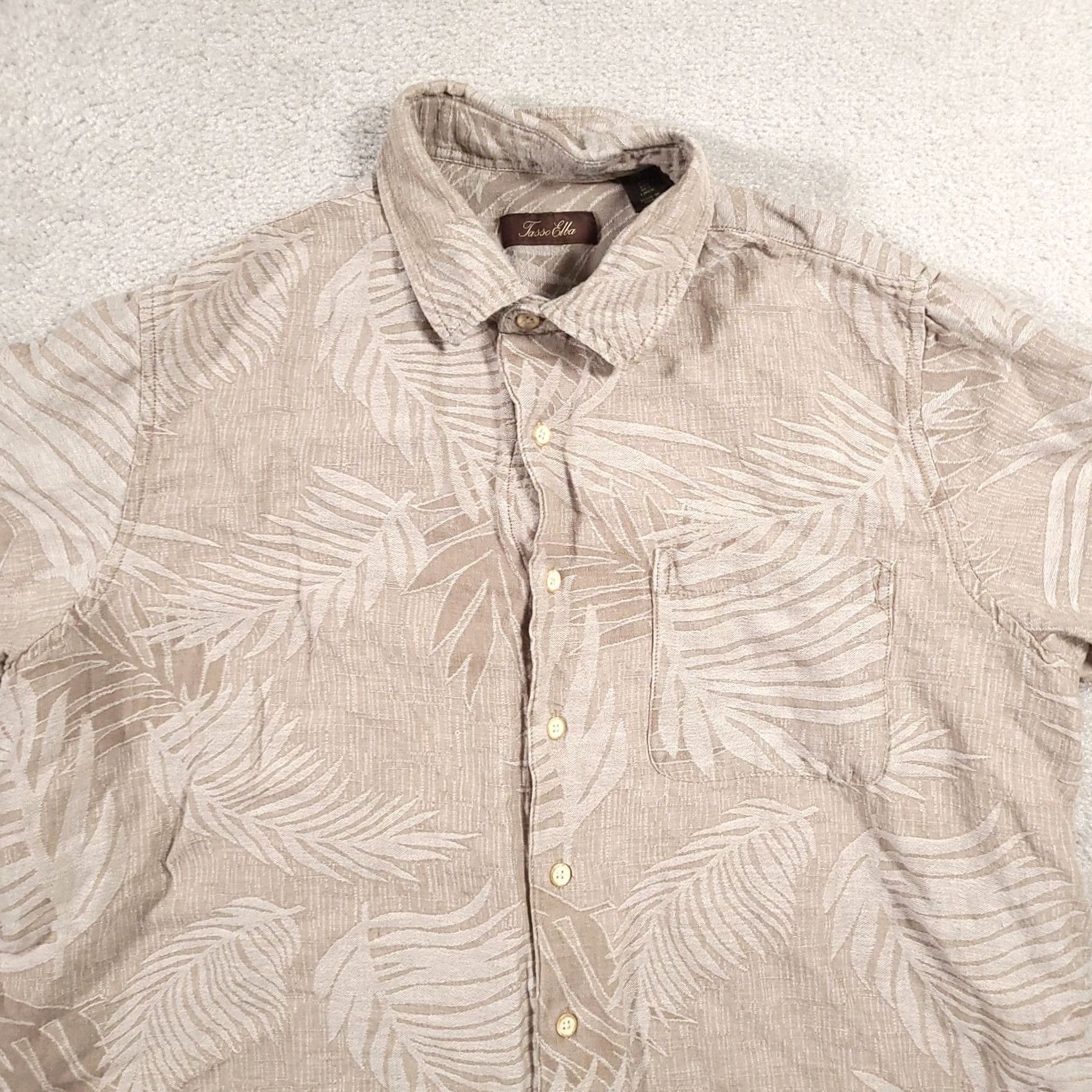 Tasso Elba Tasso Elba Shirt Mens XL Beige Palm Leaf Hawaiian Silk Linen Blend Button Up Size US XL / EU 56 / 4 - 3 Thumbnail