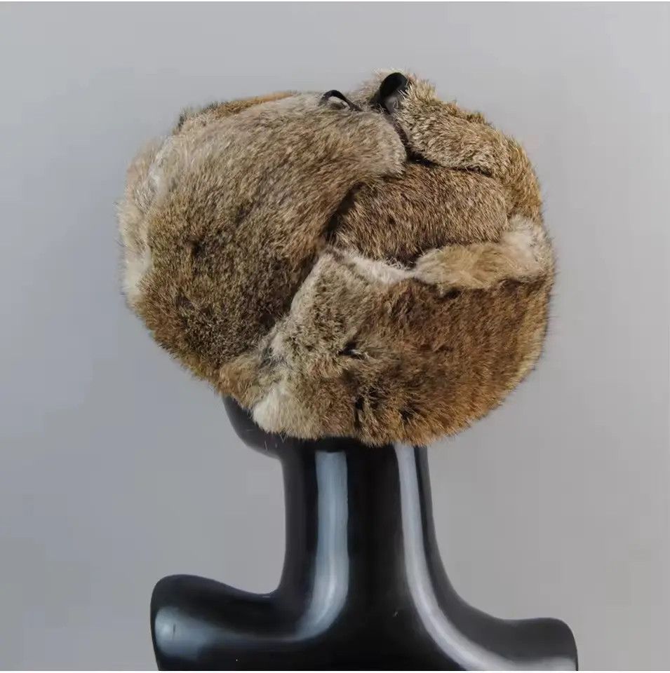 Japanese Brand Size L Warm Natural Rabbit Fur Bomber Hat With Earflaps Size ONE SIZE - 3 Thumbnail