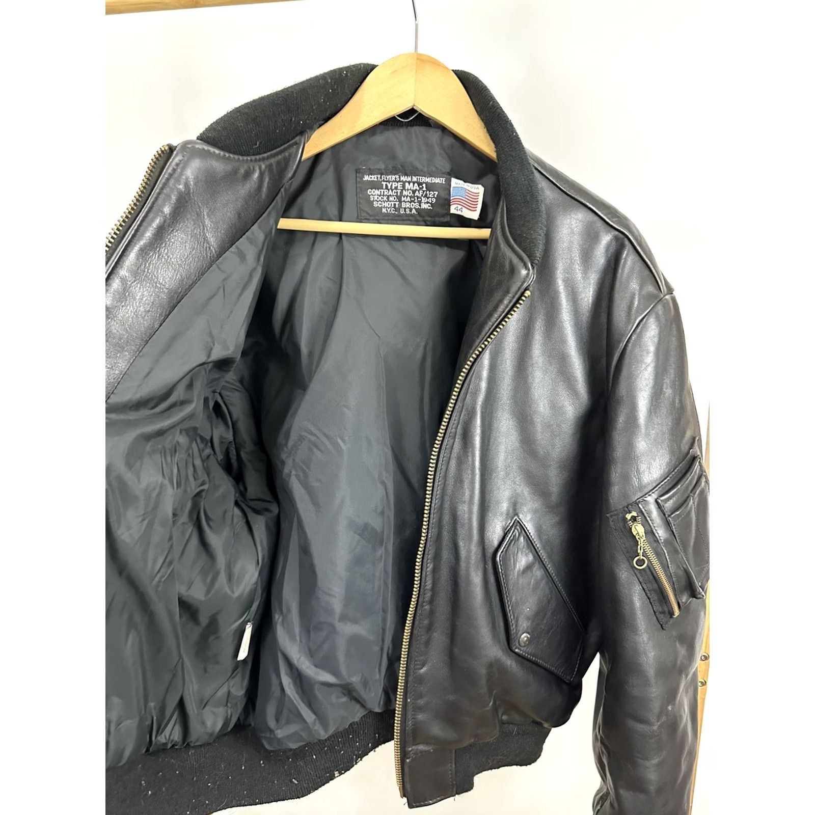 Schott VTG Schott MA-1 1949 Dark Brown Leather Bomber Jacket Size 44 USA Mens Jacket Brown MA-1 USA Size US S / EU 44-46 / 1 - 7 Thumbnail