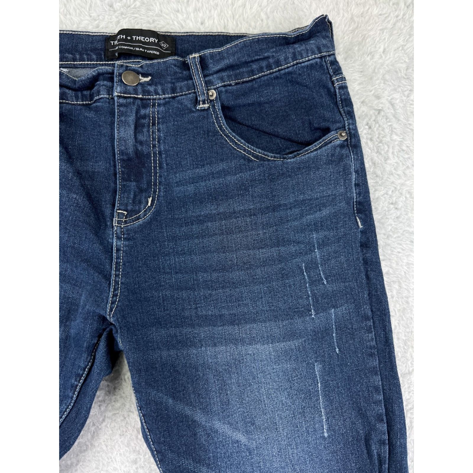 Vintage Truth + Theory Women's Jeans 32 Blue Distressed Slim Tapered Stretch Denim Size 24" / US 00 / IT 34 - 7 Thumbnail