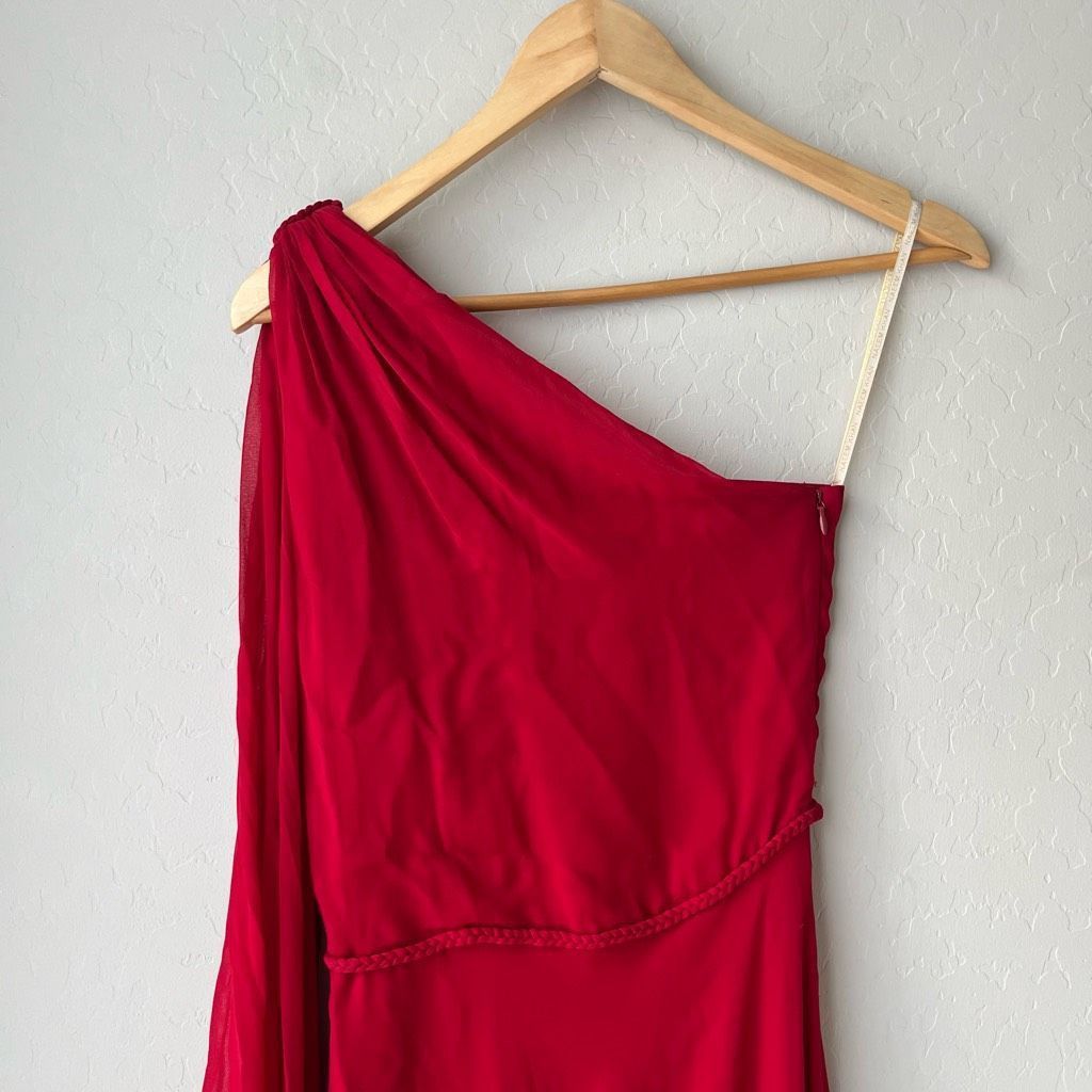 Naeem Khan Naeem Khan Red 100% Silk Draped One-Shoulder Braided Waist C Size S / US 4 / IT 40 - 7 Thumbnail