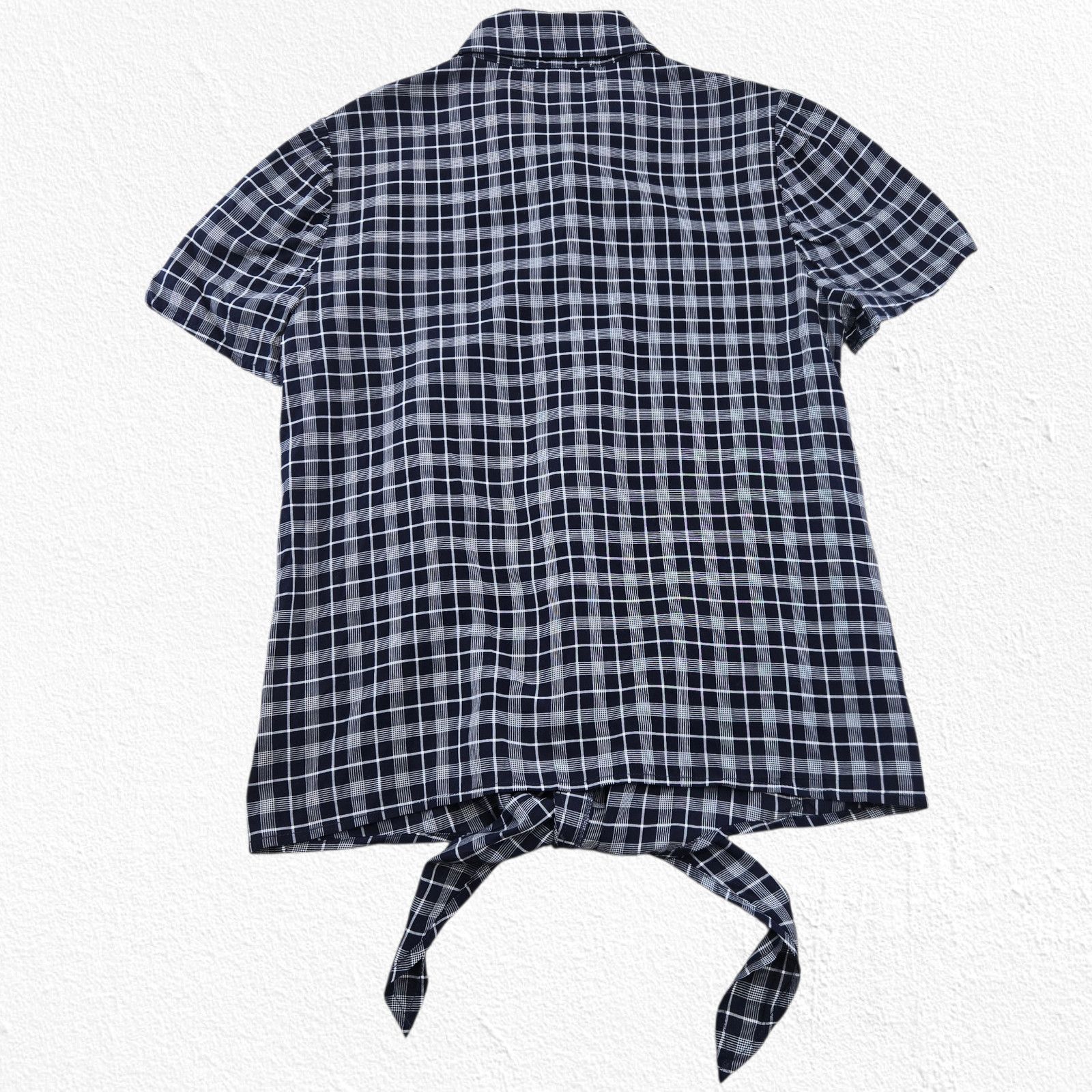 Other Paper Crown Navy Plaid Tie-Front Short Sleeve Top Size XS Size XS / US 0-2 / IT 36-38 - 11 Thumbnail