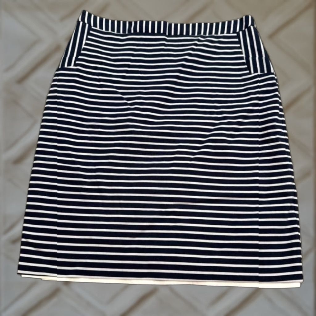 Vintage Margaret M Skirt Knee Length Pencil Womens Large Navy White Striped Work Casual Size 36" / US 14 / IT 50 - 1 Thumbnail