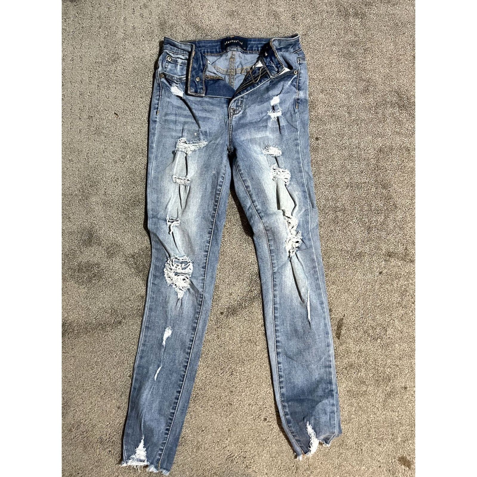 Vintage Aéropostale The Norma Jean Jeans Women's 0 Blue Distressed Medium Wash Denim Skinny High Rise 5-Pocket Size 25" / US 0 / IT 36 - 2 Thumbnail
