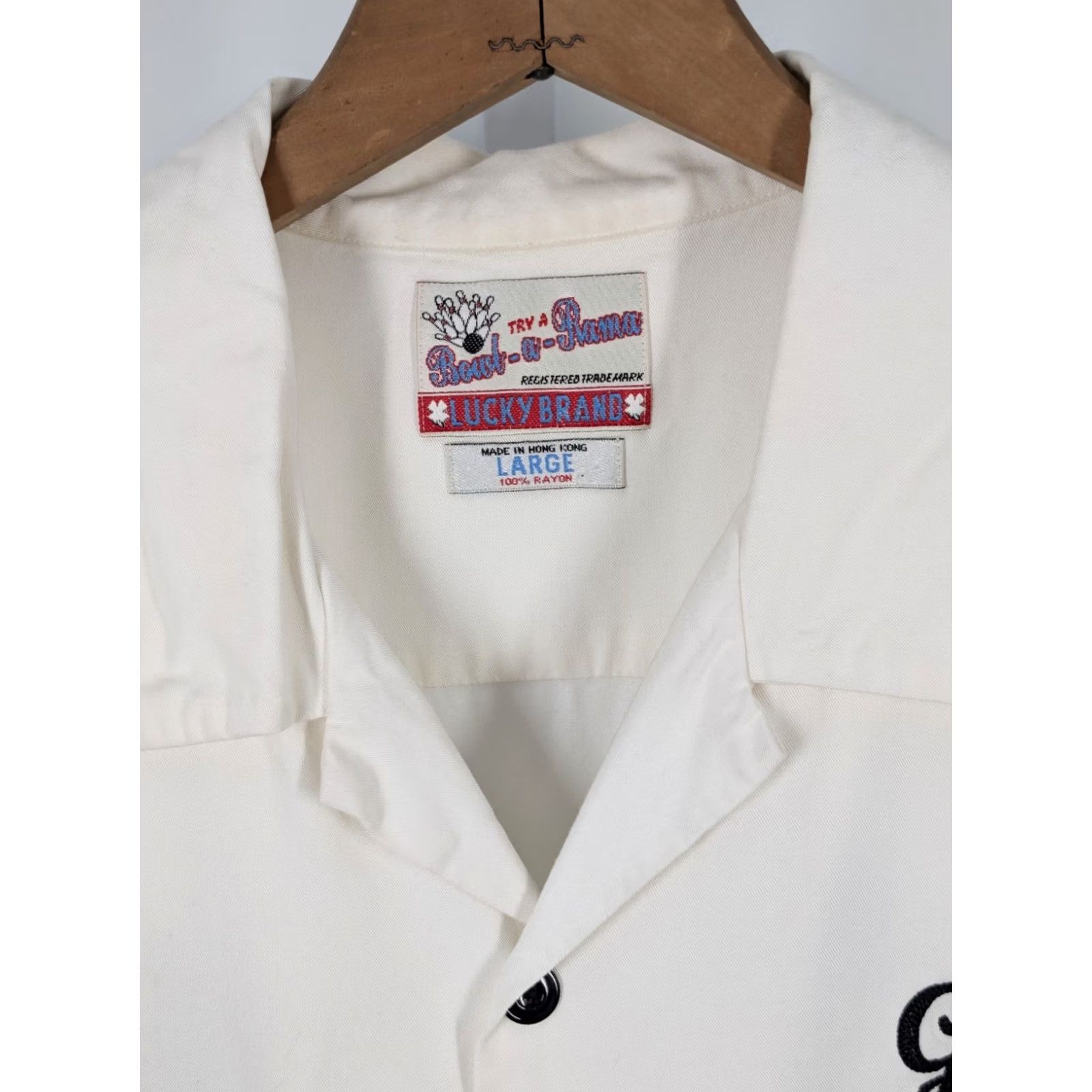 Lucky Brand VINTAGE Lucky Brand Bowling Shirt Gabardine Rayon White 90s Rockabilly 48 31" L Mens Size US L / EU 52-54 / 3 - 6 Thumbnail