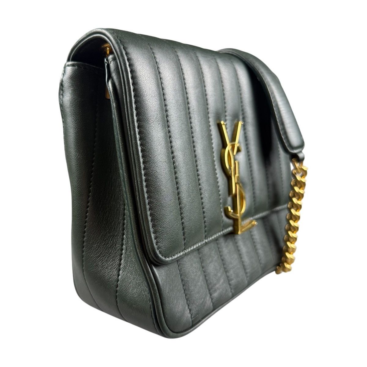 Saint Laurent Paris SAINT LAURENT 2018 Lambskin Vicky Chain Green Crossbody Bag Size ONE SIZE - 4 Thumbnail
