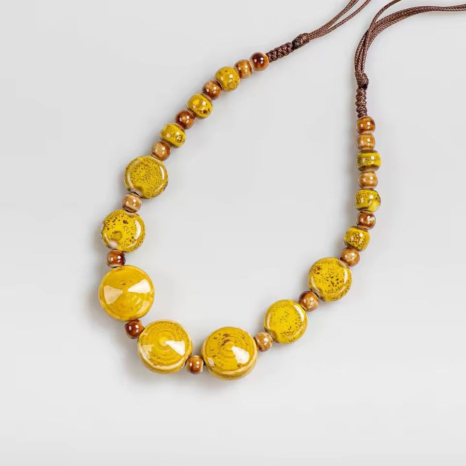 Japanese Brand HANDCRAFTED Speckled Ceramic Bead Necklace - Artisanal Size ONE SIZE - 1 Thumbnail