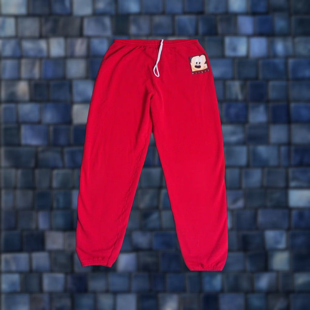 Disney VINTAGE Disney Sweatpants 34x28 Mickey Mouse Red Cotton Drawstring 90s Mens Size US 33 - 1 Thumbnail